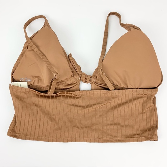 Aerie Brown Shine Ribbed Crop Longline Bikini Top XL NWT - Picture 4 of 7